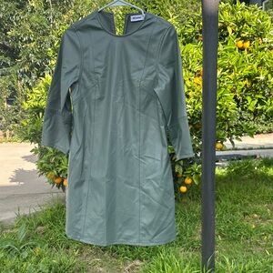 Weekday Imitation Leather Long Sleeve Green Dress